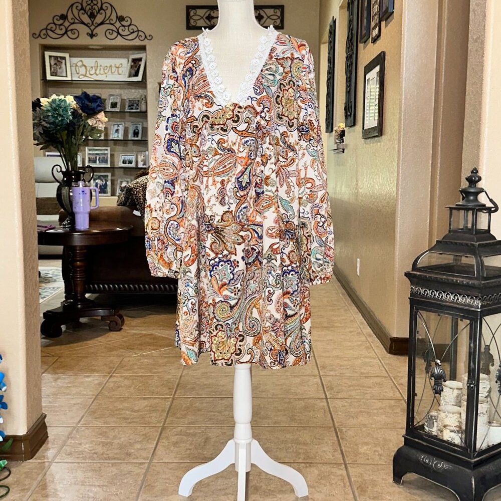 Temu*Long Sleeve Swing Dress Paisley Pattern